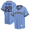 M.Brewers #22 Christian Yelich Player Light Blue Cooperstown Collection Game T-shirt Ddoa Stitched Jerseys