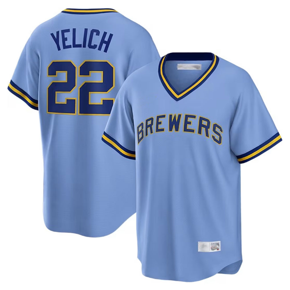 M.Brewers #22 Christian Yelich Player Light Blue Cooperstown Collection Game T-shirt Ddoa Stitched Jerseys