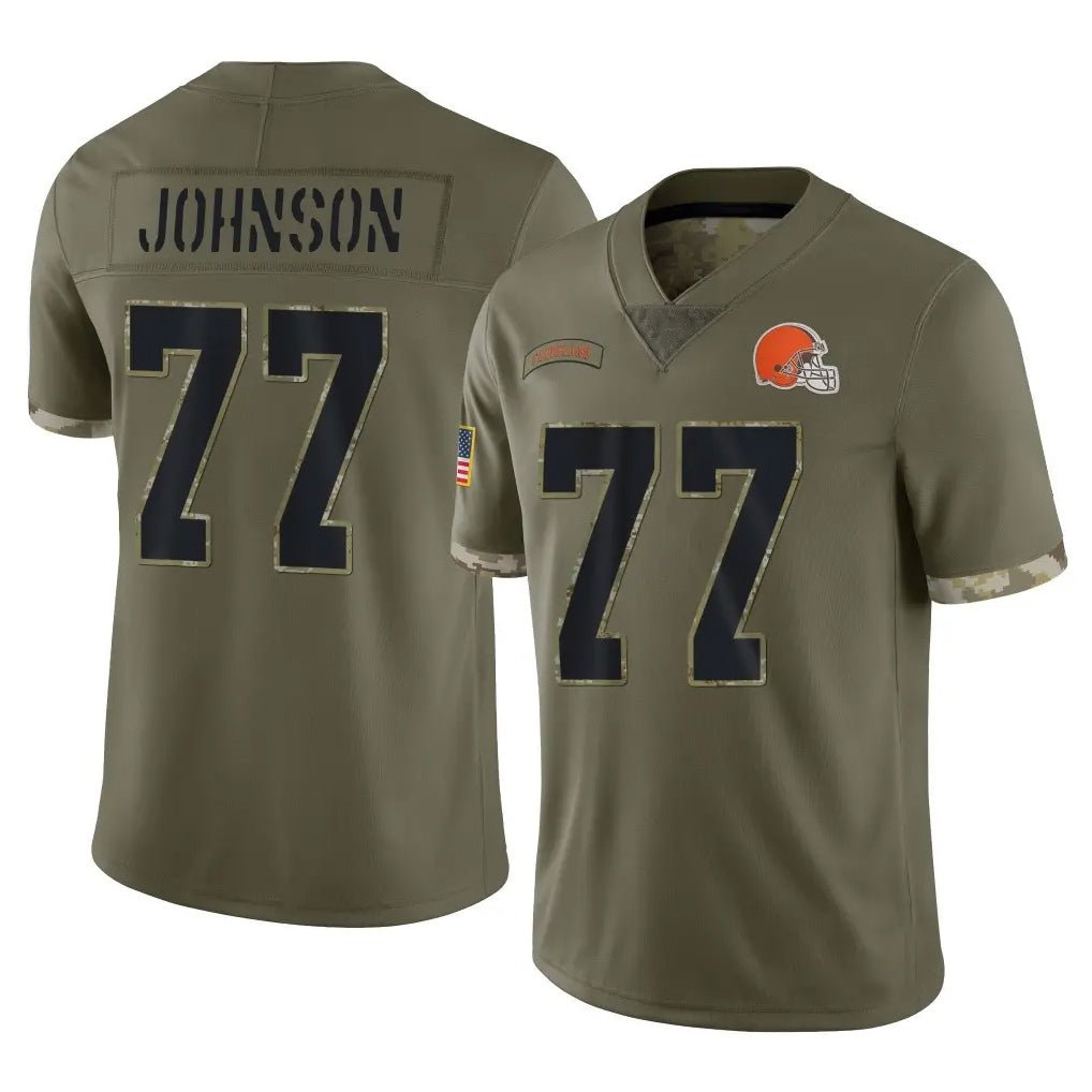C.Browns #77 Zion Johnson Player Olive Salute to Service Limited Game Ddoa Stitched Jerseys