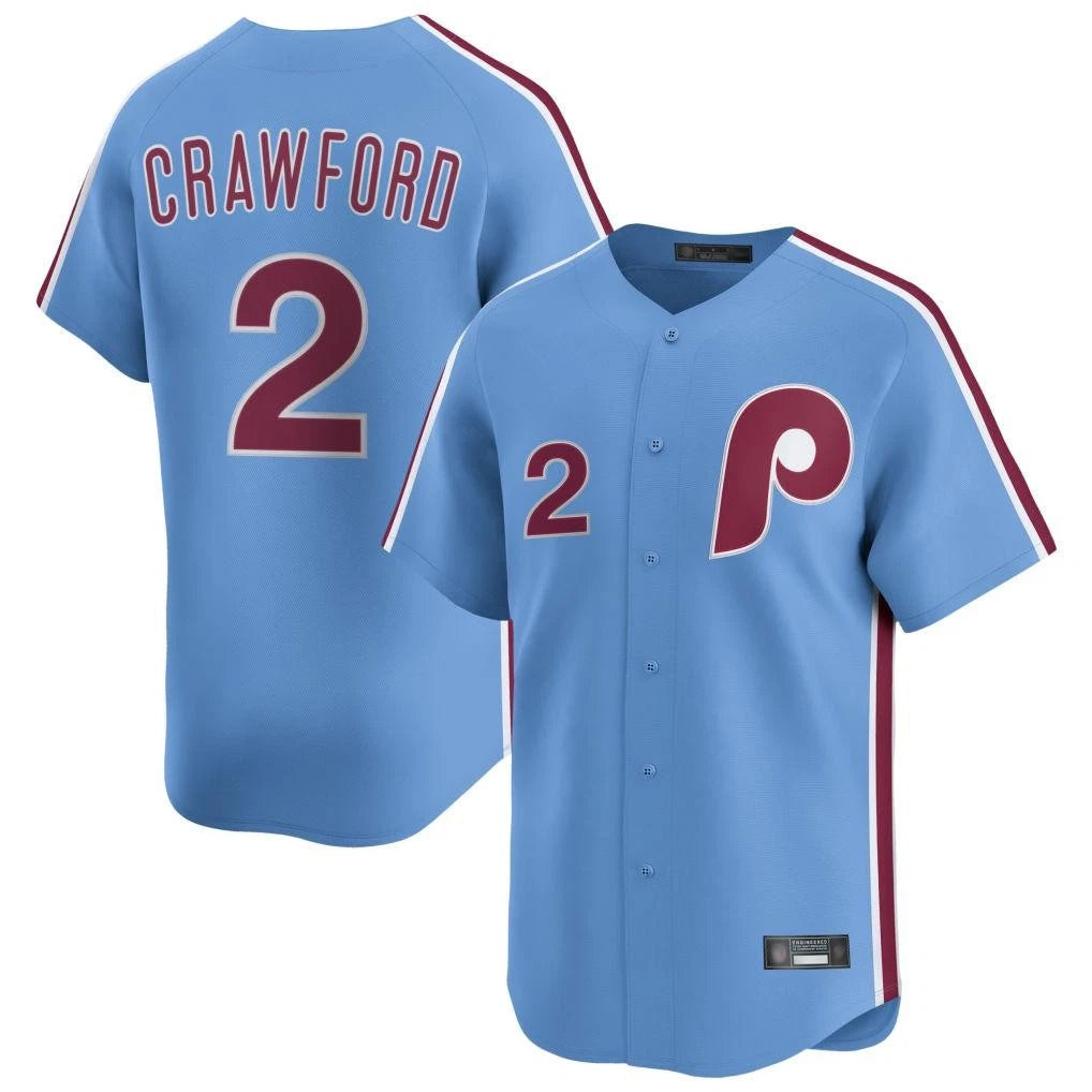 P.Phillies #2 Justin Crawford Player Light Blue Home Limited Ddoa Stitched Jerseys
