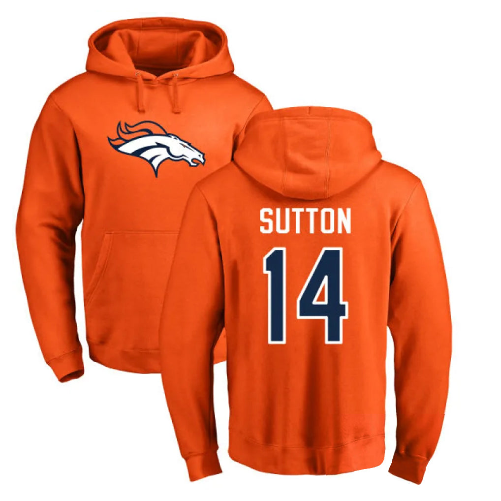 D.Broncos #14 Courtland Sutton Player Orange Pullover Hoodie Limited Ddoa Stitched Jerseys