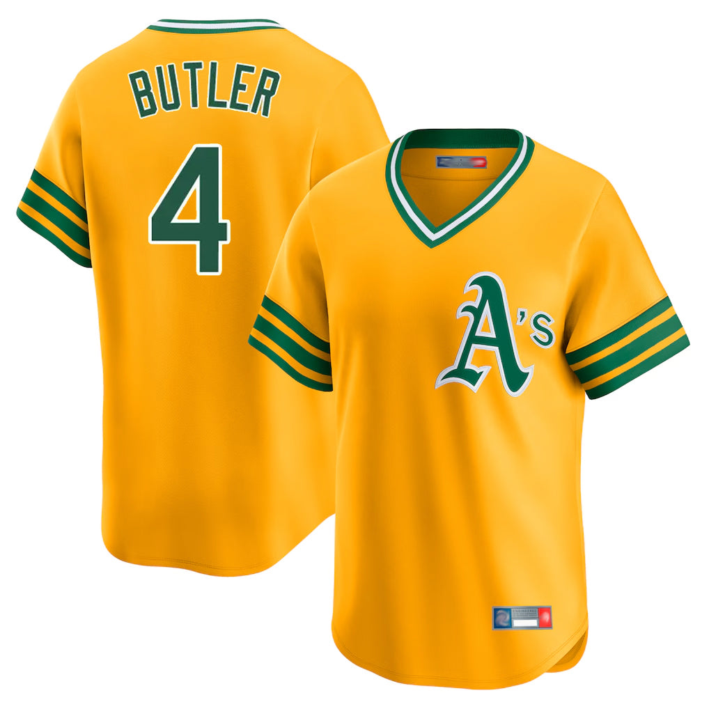 Athletics #4 Lawrence Butler Player Gold Cooperstown Collection T-shirt Game Ddoa Stitched Jerseys