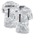 LA.Chargers #1 Quentin Johnston Player Arctic Camo Salute To Service Limited Game Ddoa Stitched Jerseys