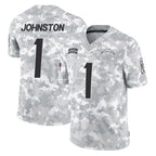 LA.Chargers #1 Quentin Johnston Player Arctic Camo Salute To Service Limited Game Ddoa Stitched Jerseys