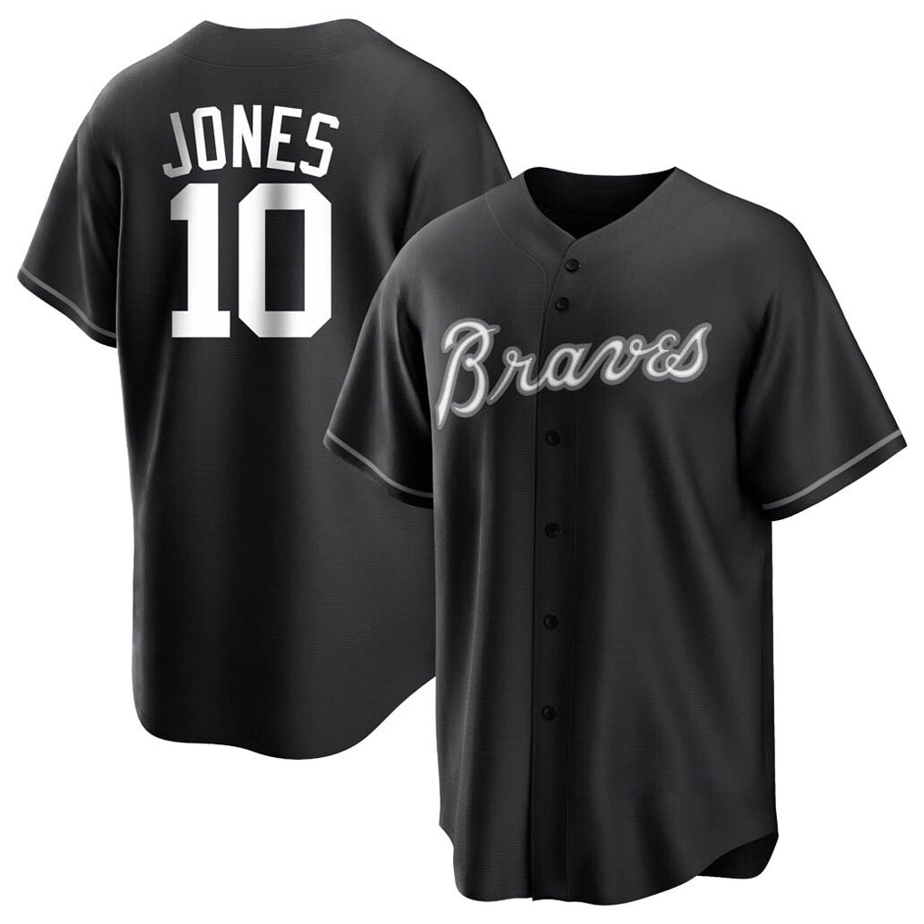 A.Braves #10 Chipper Jones Player Black Home Game Ddoa Stitched Jerseys