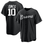 A.Braves #10 Chipper Jones Player Black Home Game Ddoa Stitched Jerseys