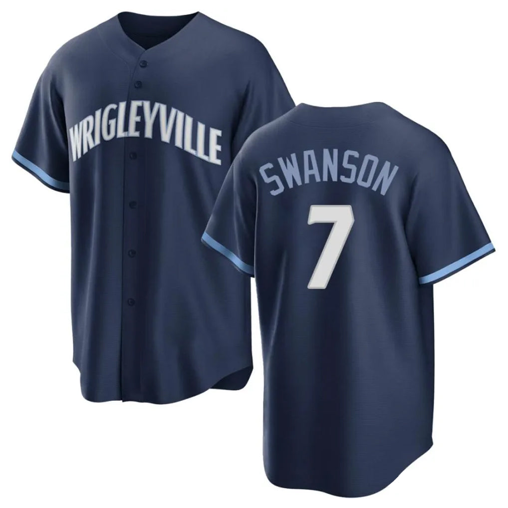 C.Cubs #7 Dansby Swanson Player Navy City Connect Home Game Ddoa Stitched Jerseys