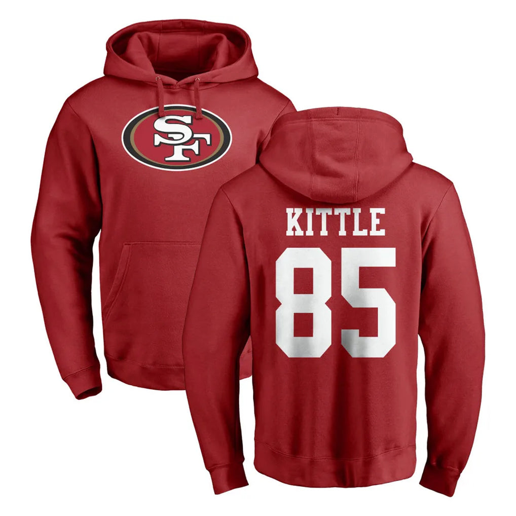 SF.49ers #85 George Kittle Player Red LOGO Pullover Hoodies Home Game Ddoa Stitched Jerseys