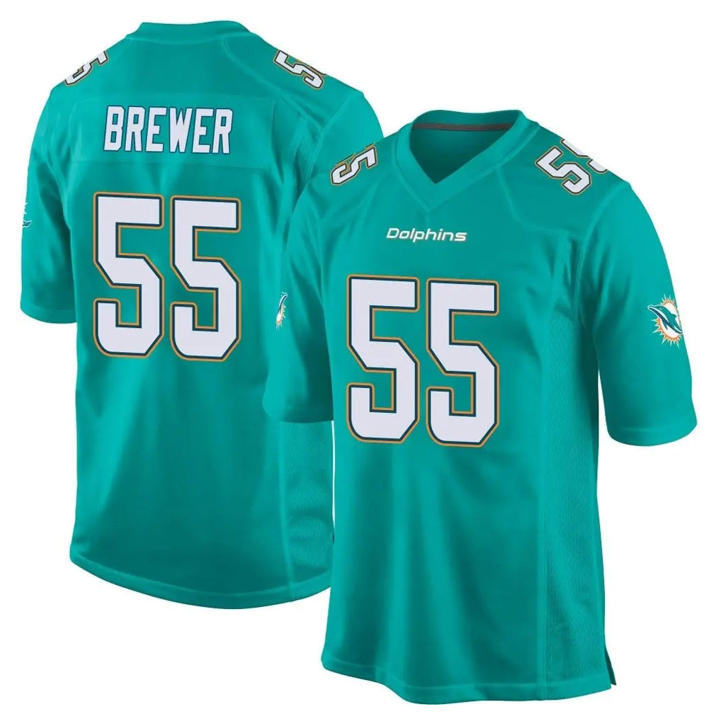 M.Dolphins #55 Aaron Brewer Player Aqua Team Color Home Game Ddoa Stitched Jerseys