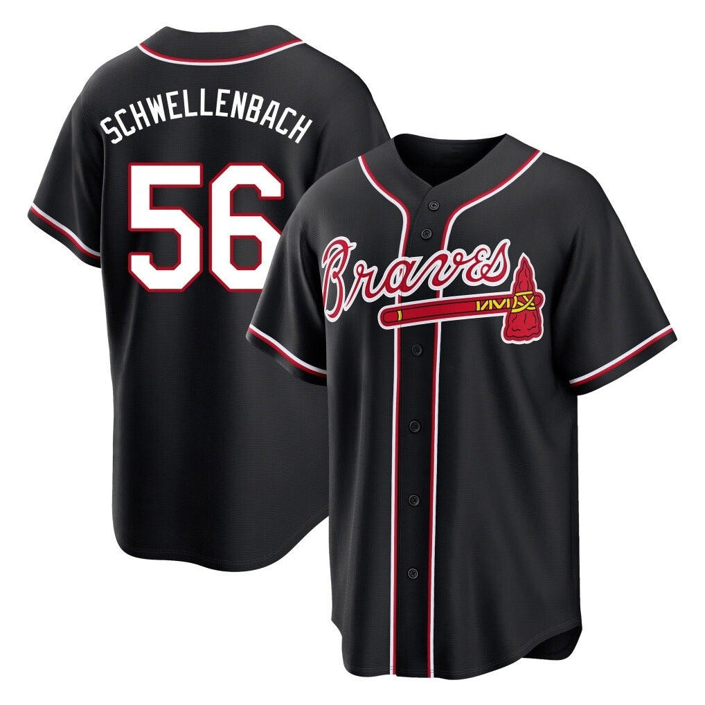 A.Braves #56 Spencer Schwellenbach Player Black Fashion Out Game Ddoa Stitched Jerseys