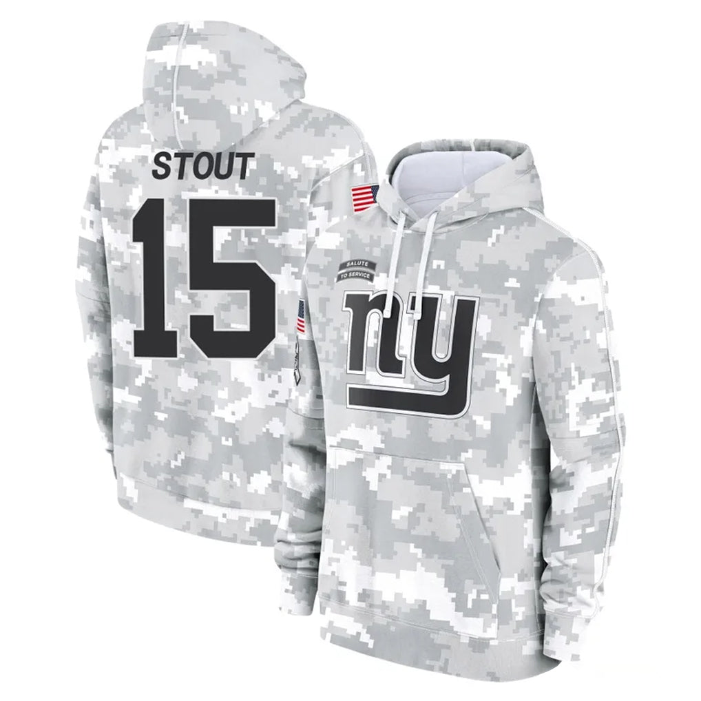 NY.Giants #15 Jordan Stout Player Arctic Camo Salute to Service Pullover Hoodies Limited Game Ddoa Stitched Jerseys