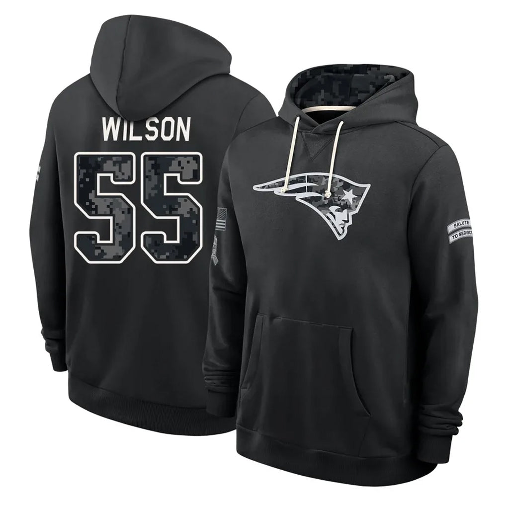 NE.Patriots #55 Jared Wilson Player 2026 Black Logo Pullover Hoodies Limited Game Ddoa Stitched Jerseys