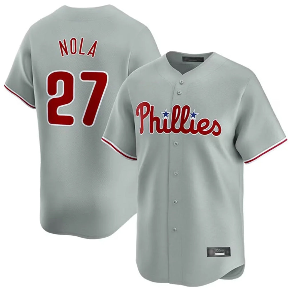 P.Phillies #27 Aaron Nola Player Gray Home Limited Ddoa Stitched Jerseys