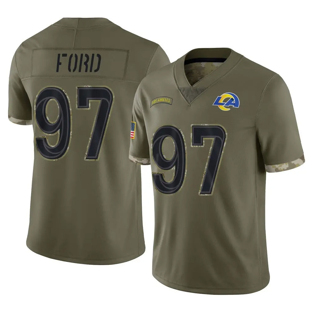 LA.Rams #97 Poona Ford Player Olive Salute To Service Limited Ddoa Stitched Jerseys