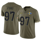LA.Rams #97 Poona Ford Player Olive Salute To Service Limited Ddoa Stitched Jerseys