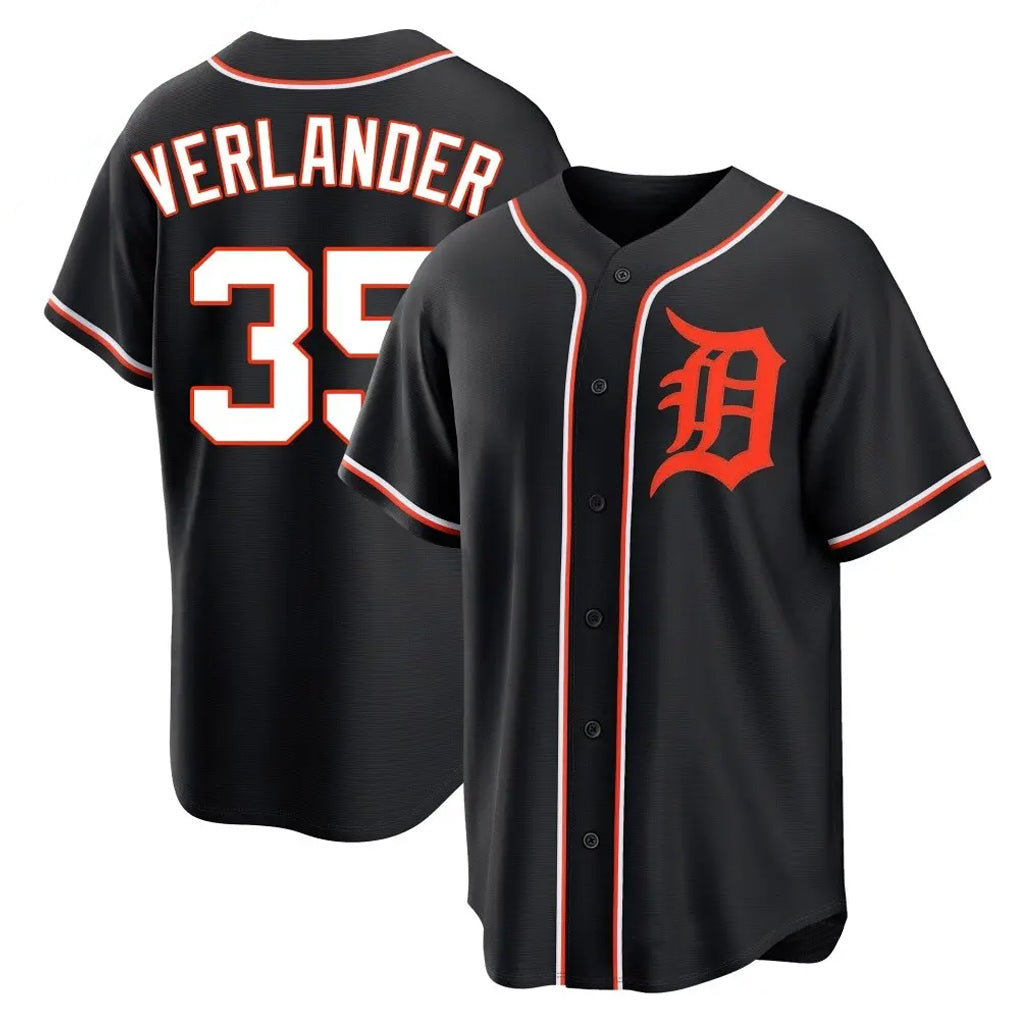 D.Tigers #35 Justin Verlander Player Black Fashion Out Home Game Ddoa Stitched Jerseys