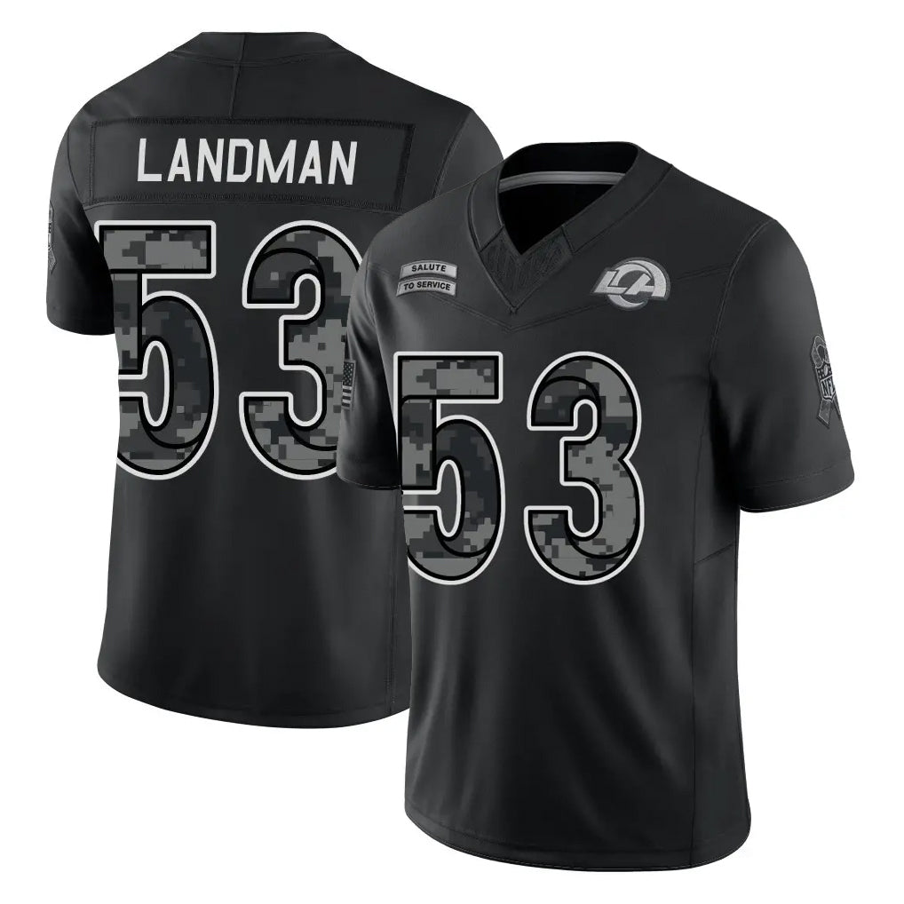 LA.Rams #53 Nate Landman Player Black Limited 2026 Salute to Service Home Game Ddoa Stitched Jerseys