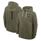 D.Broncos #1 Evan Engram Player Olive Salute to Service Pullover Hoodies Limited Ddoa Stitched Jerseys