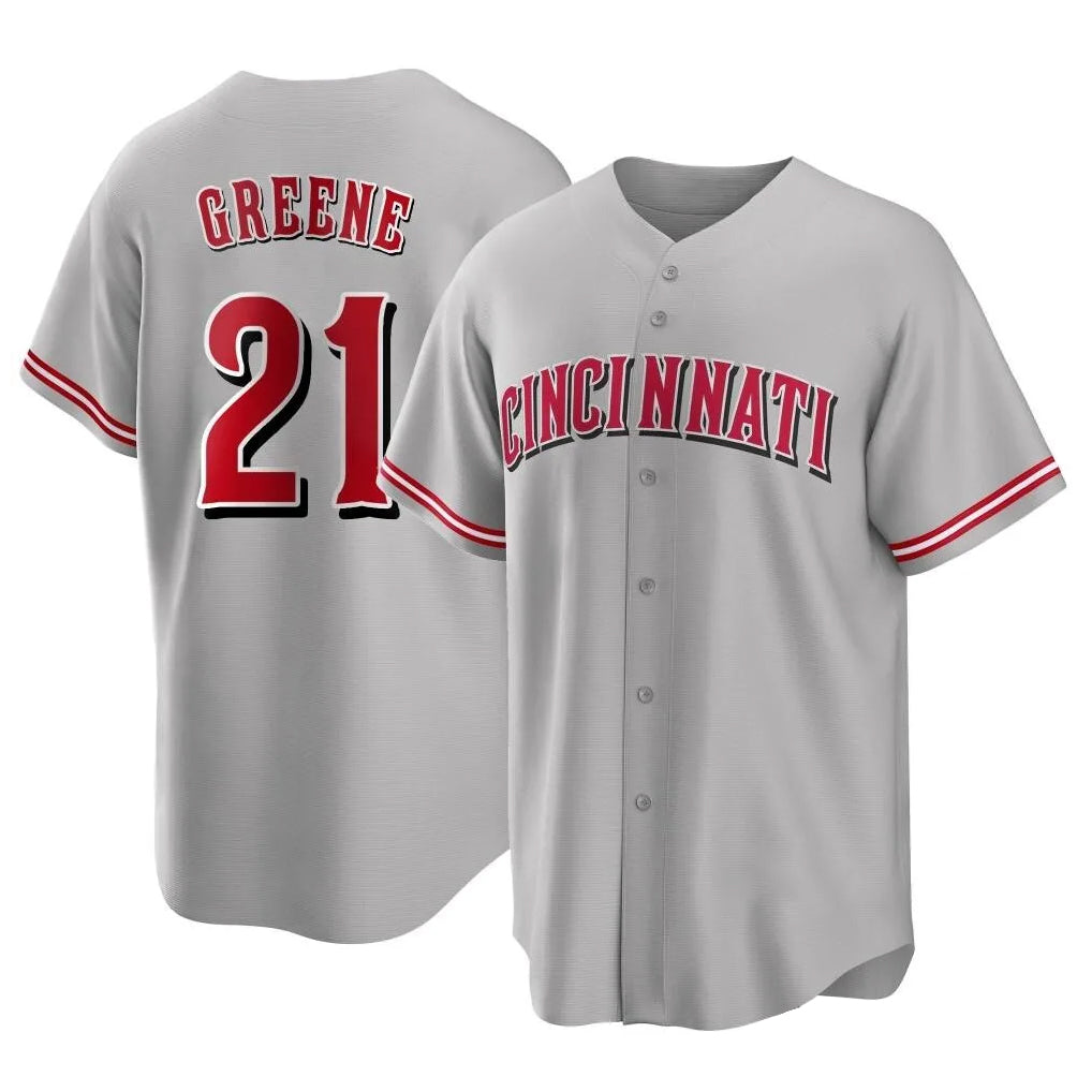 C.Reds #21 Hunter Greene Player Gray Home Game Ddoa Stitched Jerseys