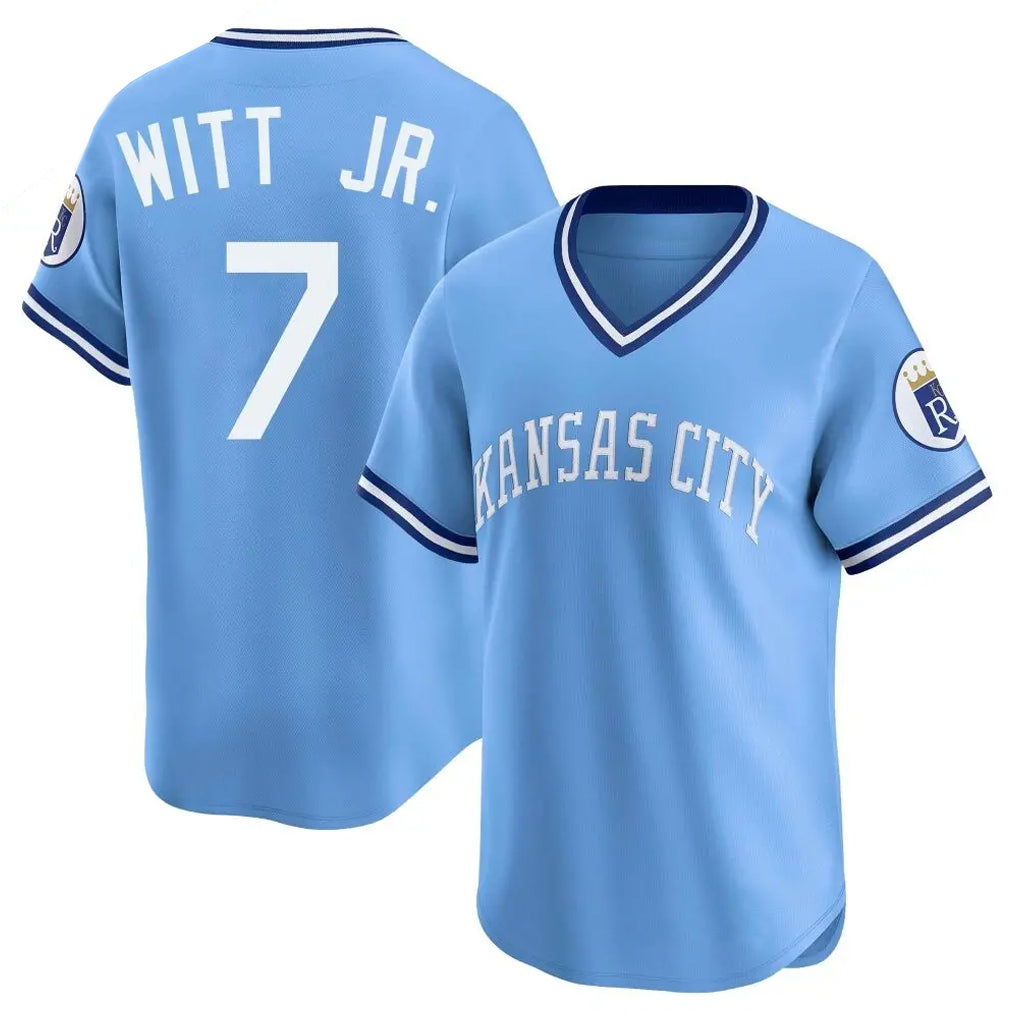 KC.Royals #7 Bobby Witt Jr. Player Light Blue Limited Throwback Cooperstown Collection T-shirt Ddoa Stitched Jerseys