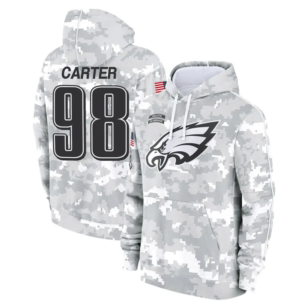 P.Eagles #98 Jalen Carter Player Arctic Camo Salute to Service Pullover Hoodies Limited Game Ddoa Stitched Jerseys
