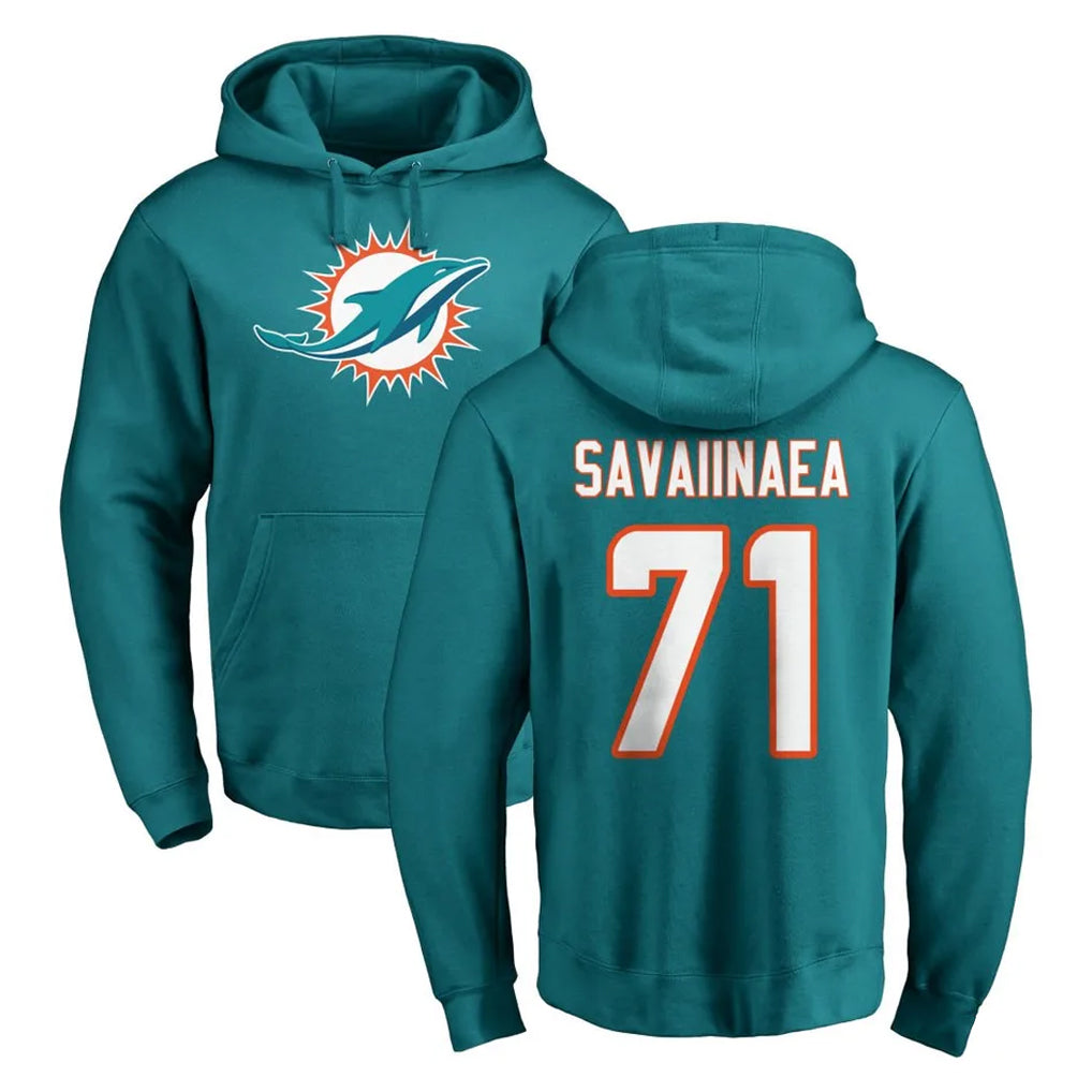 M.Dolphins #71 Jonah Savaiinaea Player Aqua LOGO Pullover Hoodies Limited Ddoa Stitched Jerseys