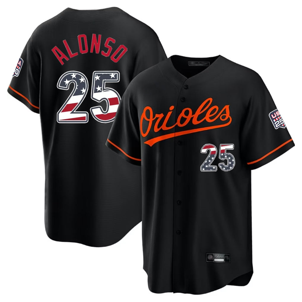 B.Orioles #25 Pete Alonso Player Black USA 250 Fourth of July Home Game Ddoa Stitched Jerseys