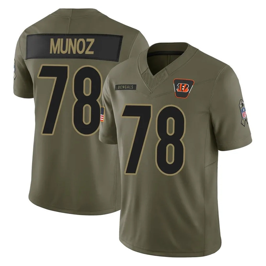 C.Bengals #78 Anthony Munoz Player Olive Salute to Service Limited Home Game Ddoa Stitched Jerseys