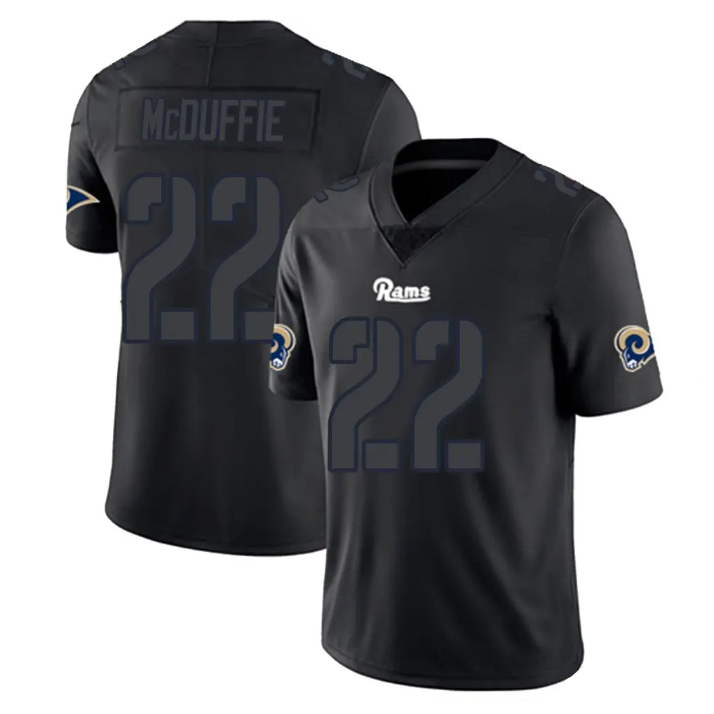LA.Rams #22 Trent McDuffie Player Black Impact Limited Home Game Ddoa Stitched Jerseys