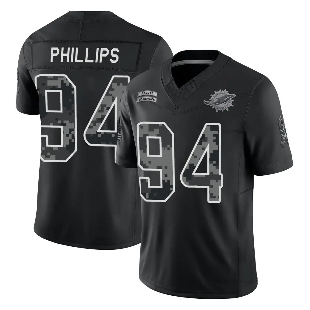 M.Dolphins #94 Jordan Phillips Player Black Limited 2026 Salute to Service Home Game Ddoa Stitched Jerseys