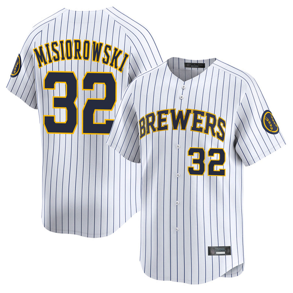 M.Brewers #32 Jacob Misiorowski Player White Stripes Home Limited Game Ddoa Stitched Jerseys