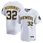 M.Brewers #32 Jacob Misiorowski Player White Stripes Home Limited Game Ddoa Stitched Jerseys