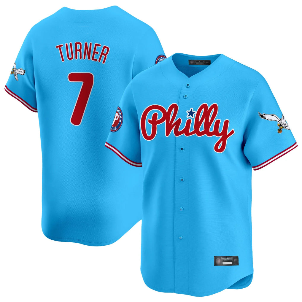 P.Phillies #7 Trea Turner Player Light Blue Phillies & Eagles Vapor Premier Limited Ddoa Stitched Jerseys