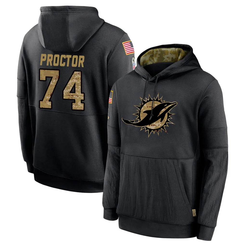 M.Dolphins #74 Kadyn Proctor Player Black Salute to Service Hoodies Limited Game Ddoa Stitched Jerseys