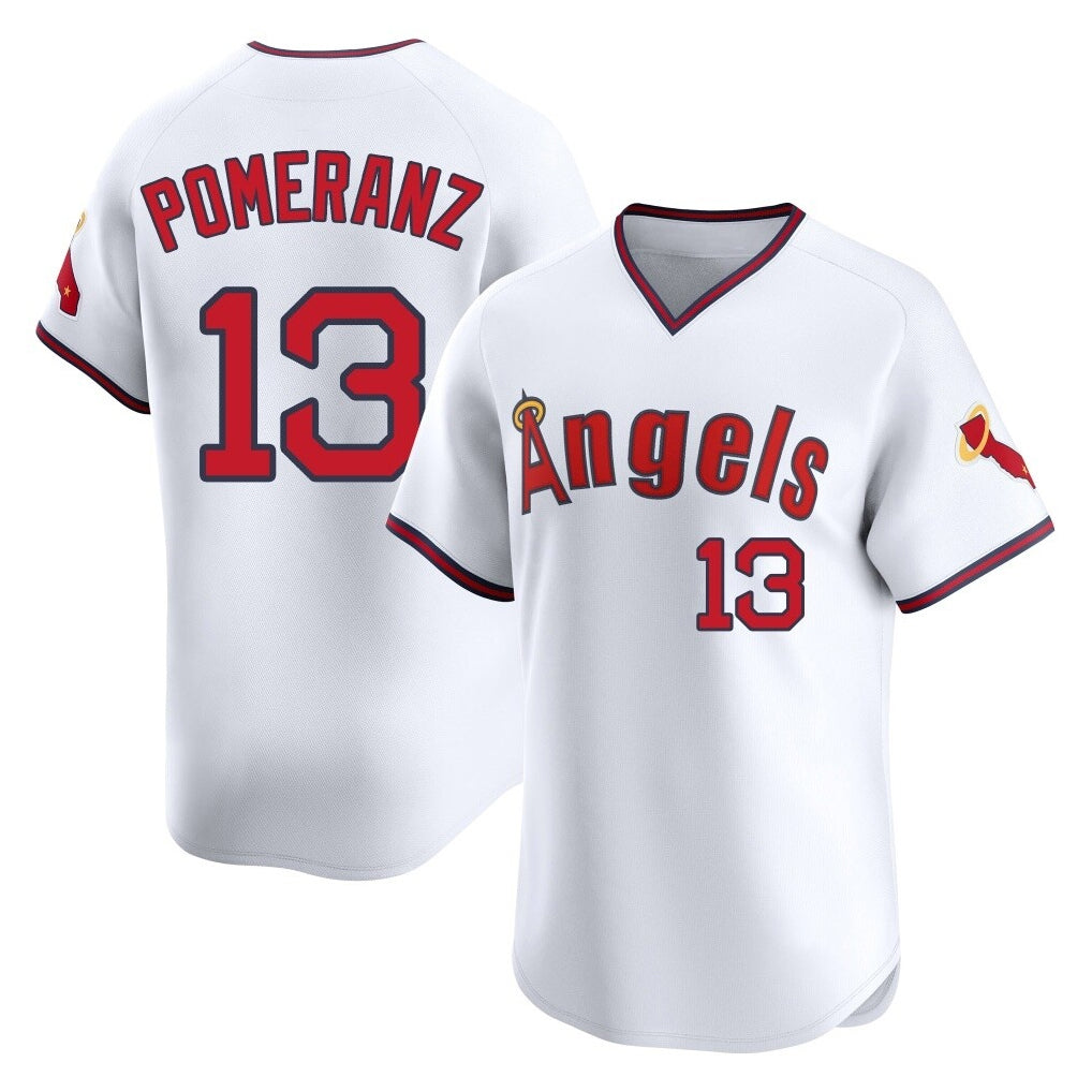 LA.Angels #13 Drew Pomeranz Player White T-shirt Home Limited Ddoa Stitched Jerseys