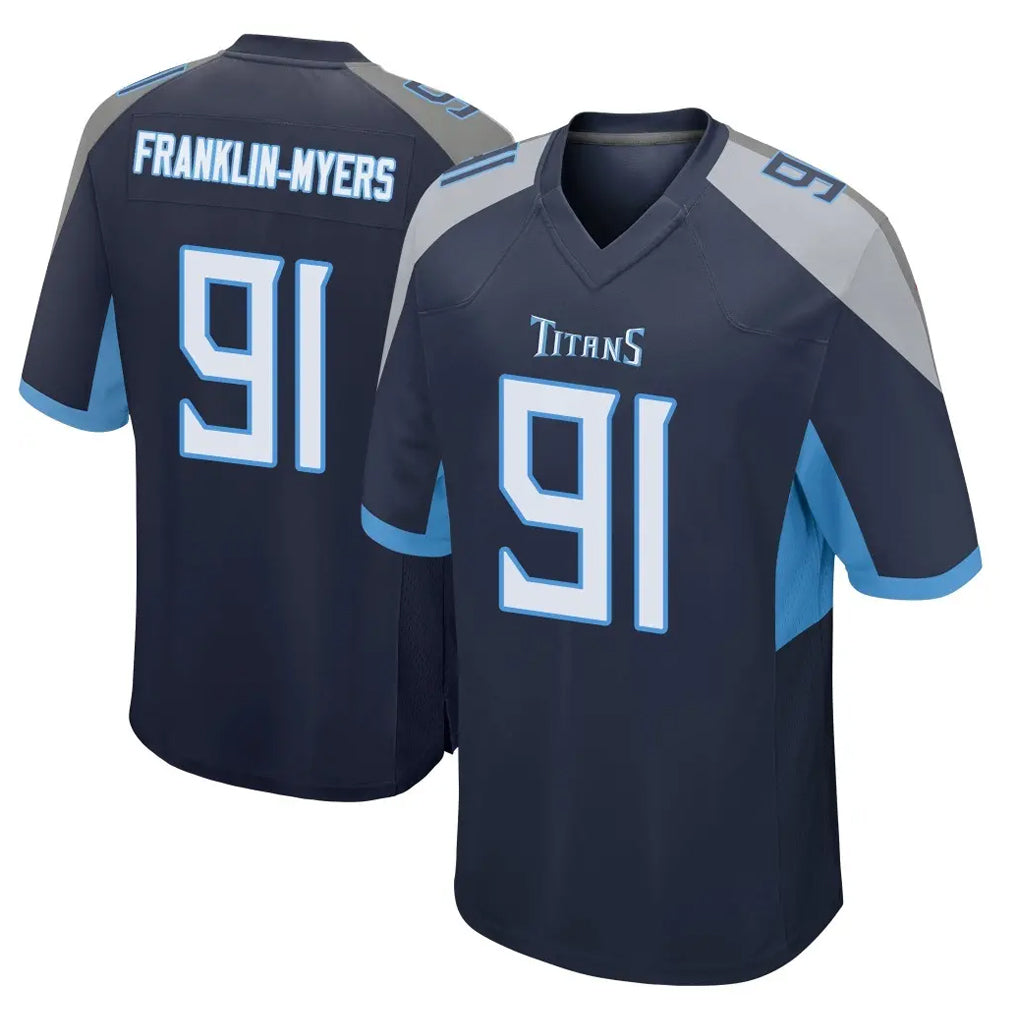 T.Titans #91 John Franklin-Myers Player Navy Home Game Ddoa Stitched Jerseys