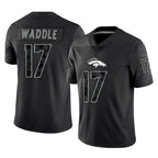 D.Broncos #17 Jaylen Waddle Player Black Reflective Limited Ddoa Stitched Jerseys