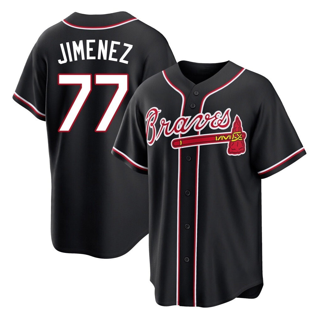 A.Braves #77 Joe Jimenez Player Black Fashion Out Game Ddoa Stitched Jerseys