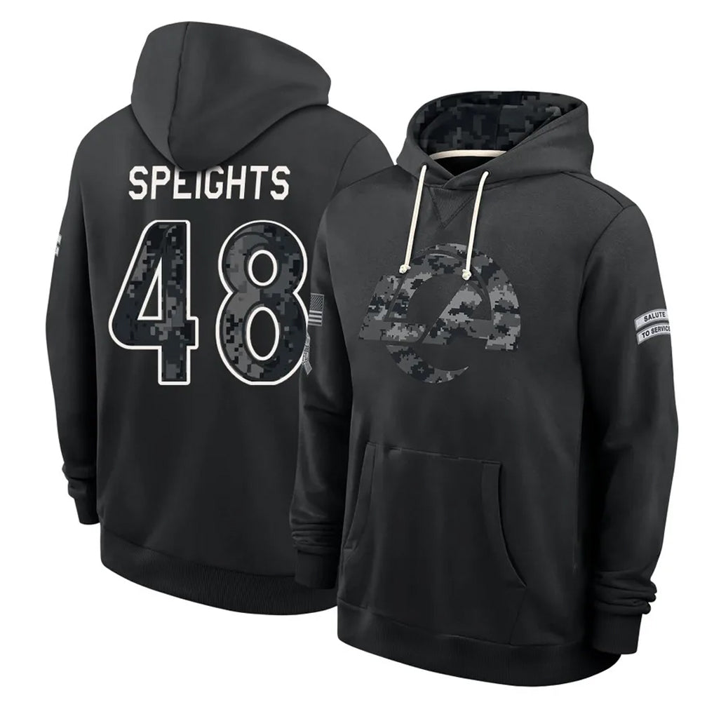 LA.Rams #48 Omar Speights Player 2026 Black Logo Pullover Hoodies Limited Game Ddoa Stitched Jerseys