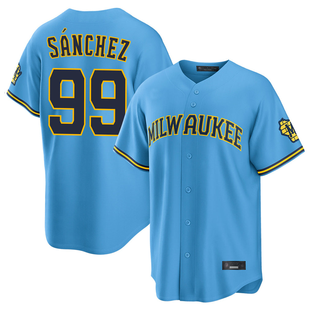 M.Brewers #99 Gary Sanchez Player Light Blue Road Stadium Game Ddoa Stitched Jerseys