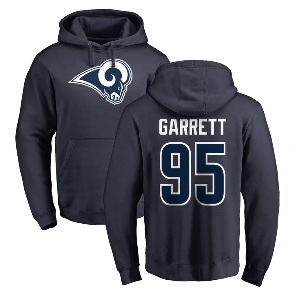 LA.Rams #95 Myles Garrett Player Navy Pullover Hoodie Limited Game Ddoa Stitched Jerseys