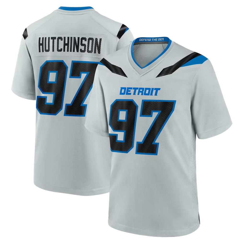 D.Lions #97 Aidan Hutchinson Player Silver 2026 Rivalries Collection Home Game Ddoa Stitched Jerseys