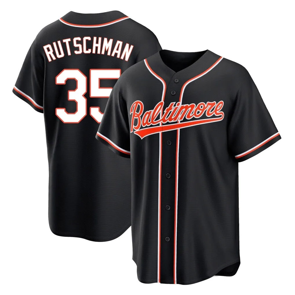 B.Orioles #35 Adley Rutschman Player Black Out Home Game Ddoa Stitched Jerseys