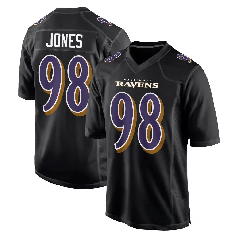 B.Ravens #98 Travis Jones Player Black Carbon Fashion Home Game Ddoa Stitched Jerseys