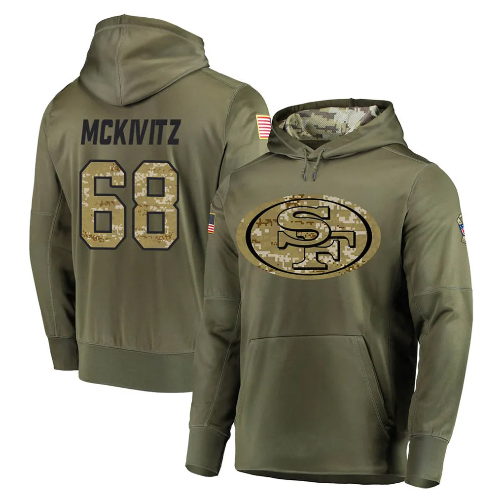 SF.49ers #68 Colton McKivitz Player Olive Salute to Service Pullover Hoodie Home Game Ddoa Stitched Jerseys