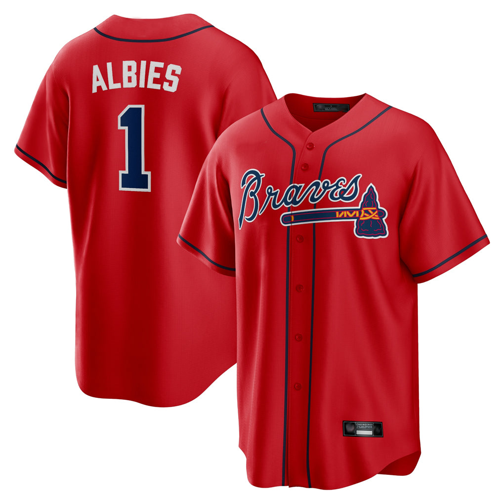 A.Braves #1 Ozzie Albies Player Red Home Game Ddoa Stitched Jerseys