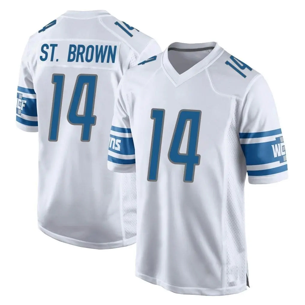 D.Lions #14 Amon-Ra St. Brown Player White Home Game Ddoa Stitched Jerseys