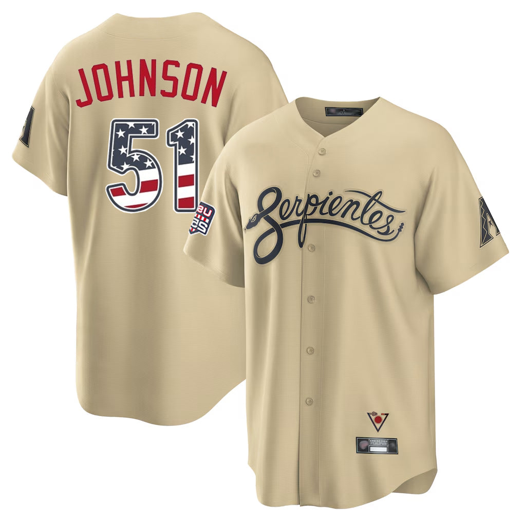 A.Diamondbacks #51 Randy Johnson Player Tan USA 250 Fourth of July Home Game Ddoa250Ys Stitched Jerseys