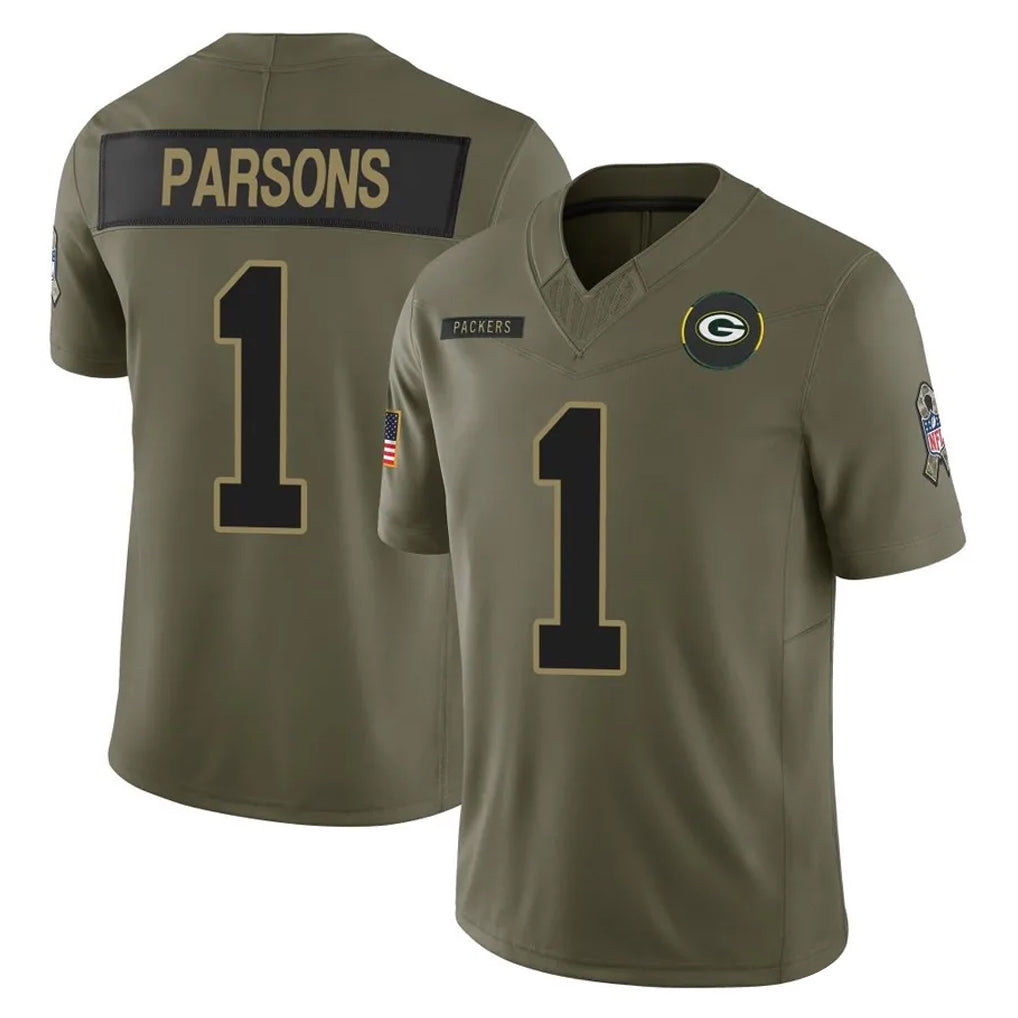 GB.Packers #1 Micah Parsons Player Olive 2025 Salute To Service Limited Home Game Ddoa Stitched Jerseys