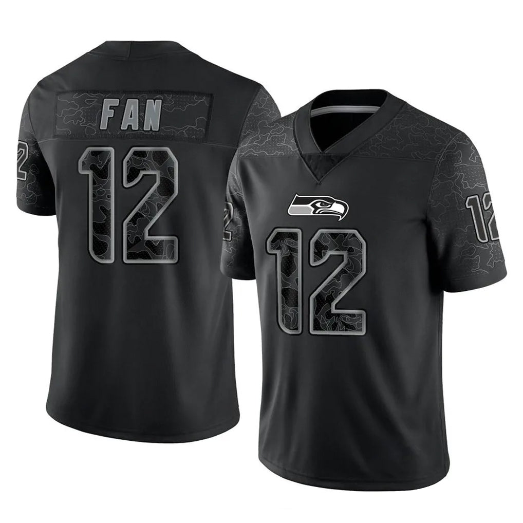 S.Seahawks #12 12th Fan Player Black Limited Reflective Home Game Ddoa Stitched Jerseys
